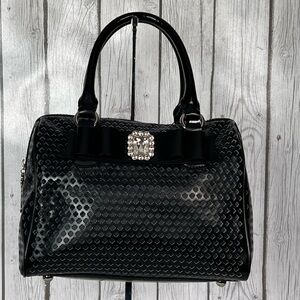My Flat in London Brighton Alexia Satchel Black Leather Rhinestone